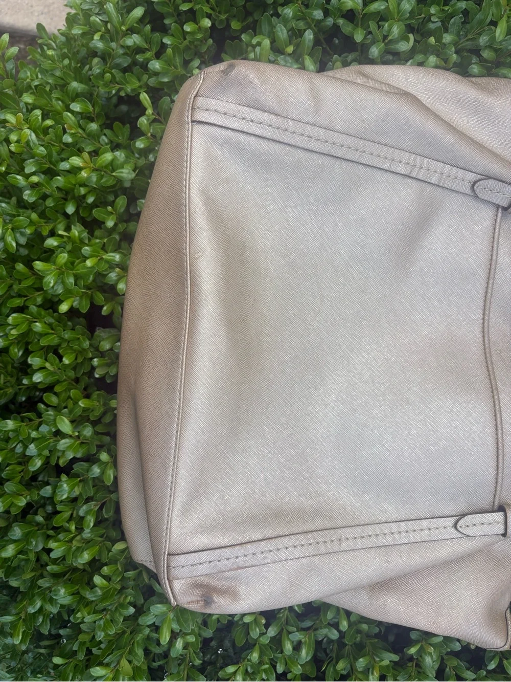 Coach Metallic Champagne Leather Shoulder Tote with Cherry Charm